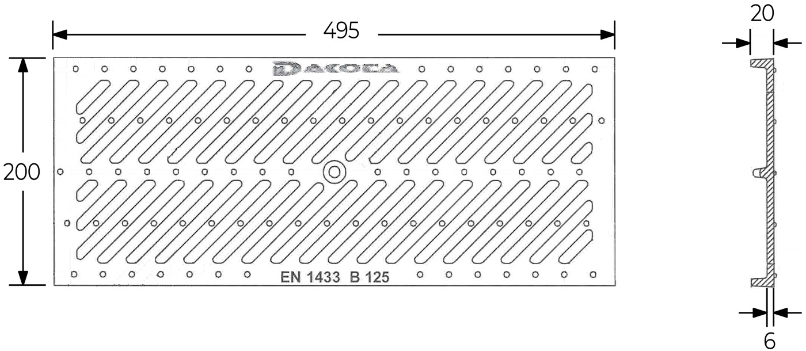 Schema tecnico Dakota griglia ghisa antitacco B250