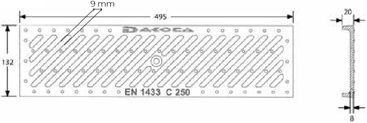 Schema tecnico Dakota griglia ghisa antitacco C250