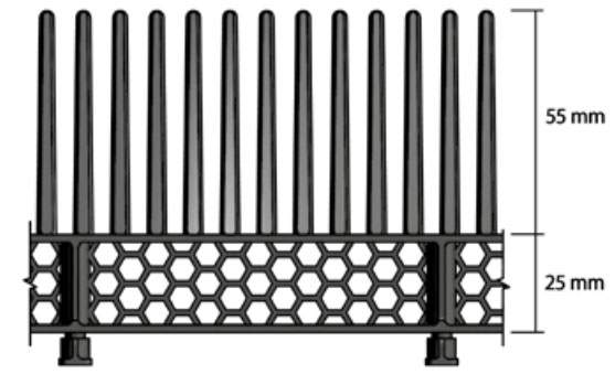 Schema tecnico pettine fermapasseri Exa plastica nero Dakota